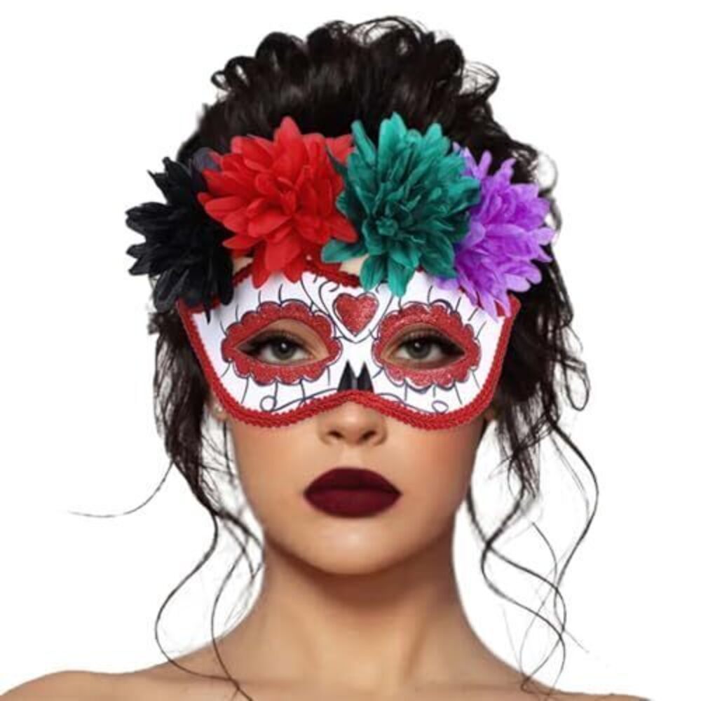 3070 Masquerade Mask Day of the Dead Mask Flower Half Mask Carnival Party